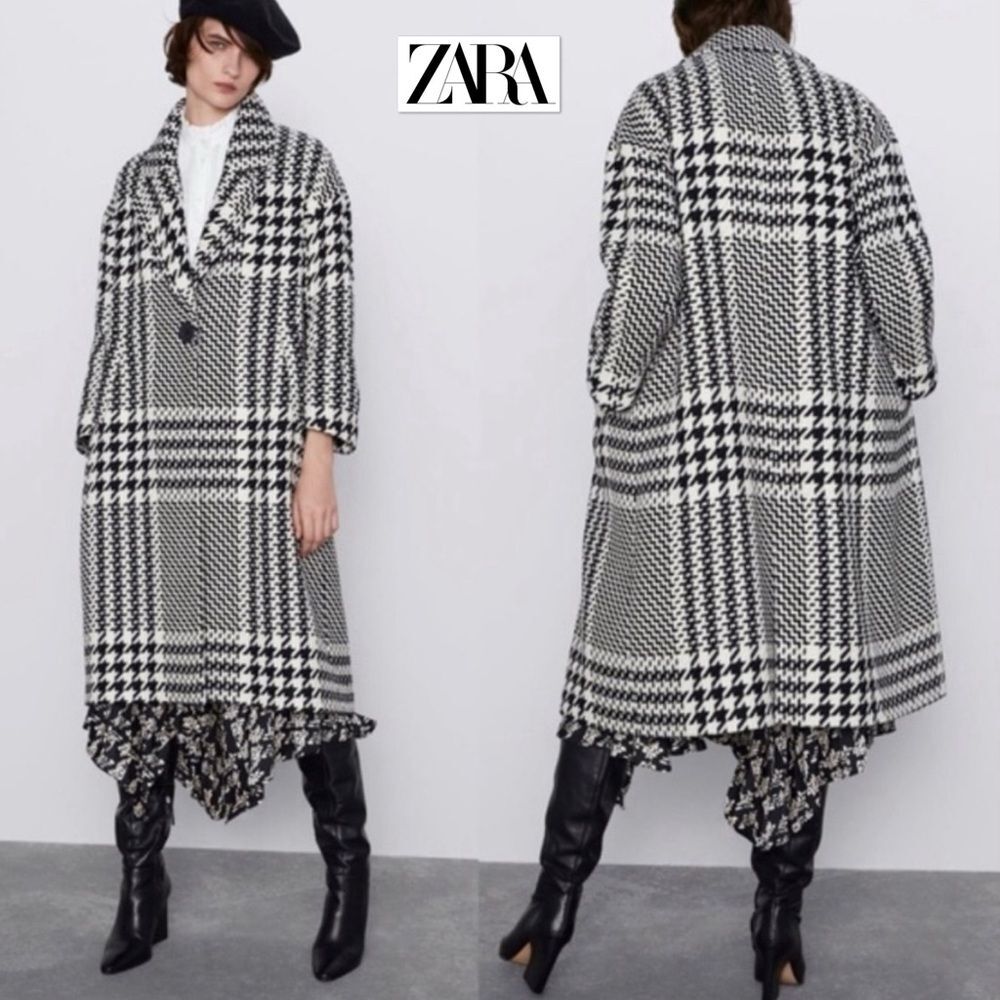 Zara Oversized Plaid Houndstooth Coat Longline 8083/114/070 M Blogger Favorite - Picture 4 of 16
